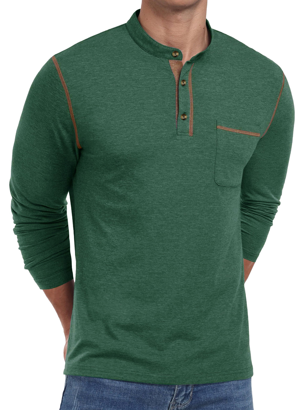Mens Henley Shirts Long Sleeve Casual Tops Lightweight Pullover Shirt Button Cotton T-Shirt with Pocket