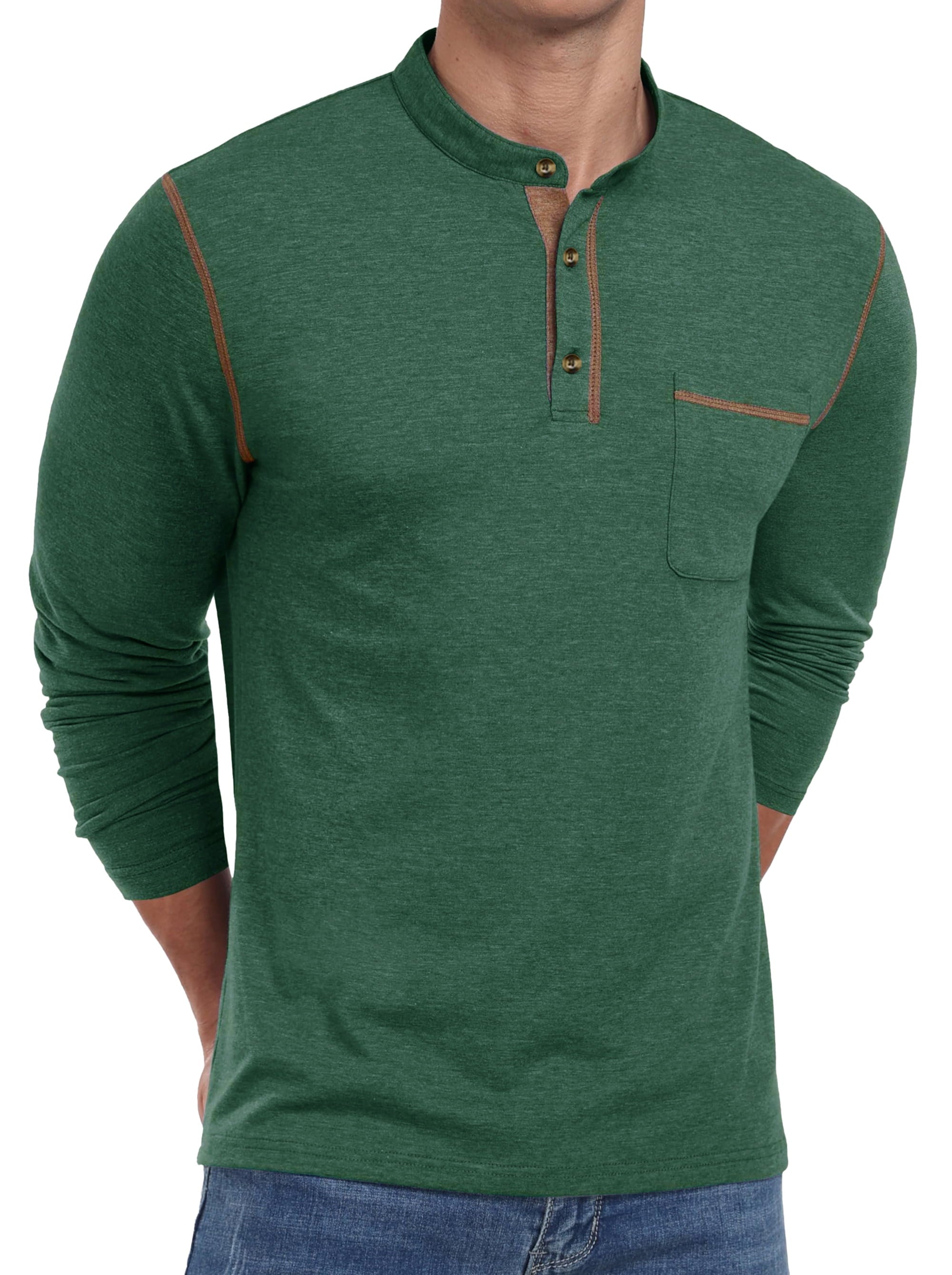 Mens Henley Shirts Long Sleeve Casual Tops Lightweight Pullover Shirt Button Cotton T-Shirt with Pocket