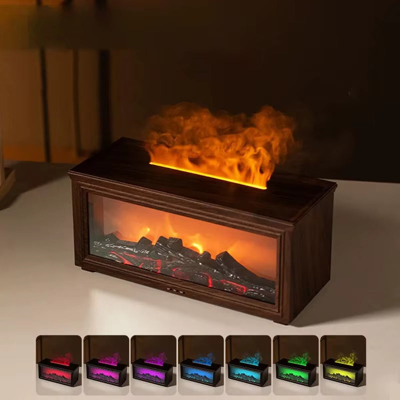 New Colorful Flame Mini Fireplace Aroma Diffuser 280Ml Waterless Auto-Off Air Humidifier with Timer Remote Control for Home Gift