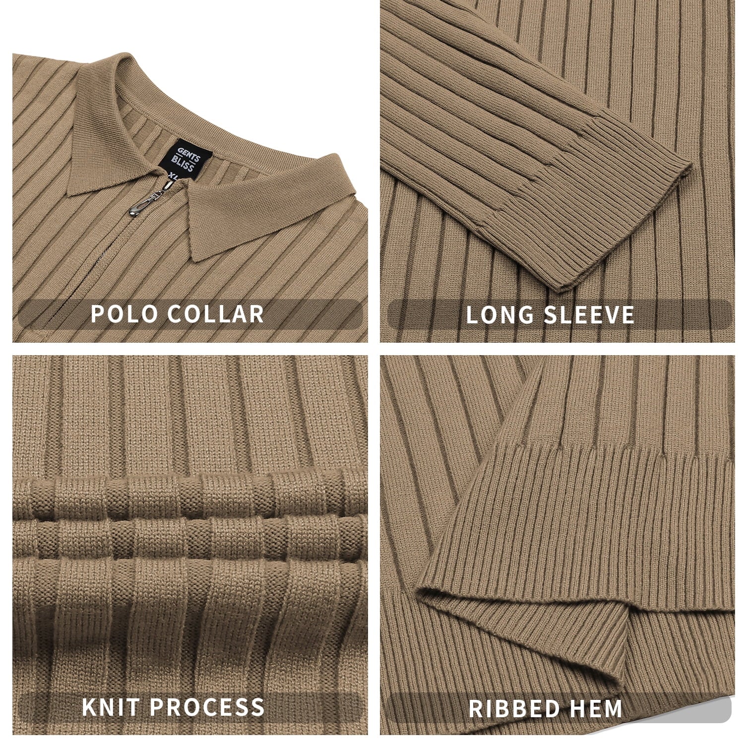 Polo Shirts for Men Casual Long Sleeve Mens Shirts Zipper Ribbed Knit Shirt