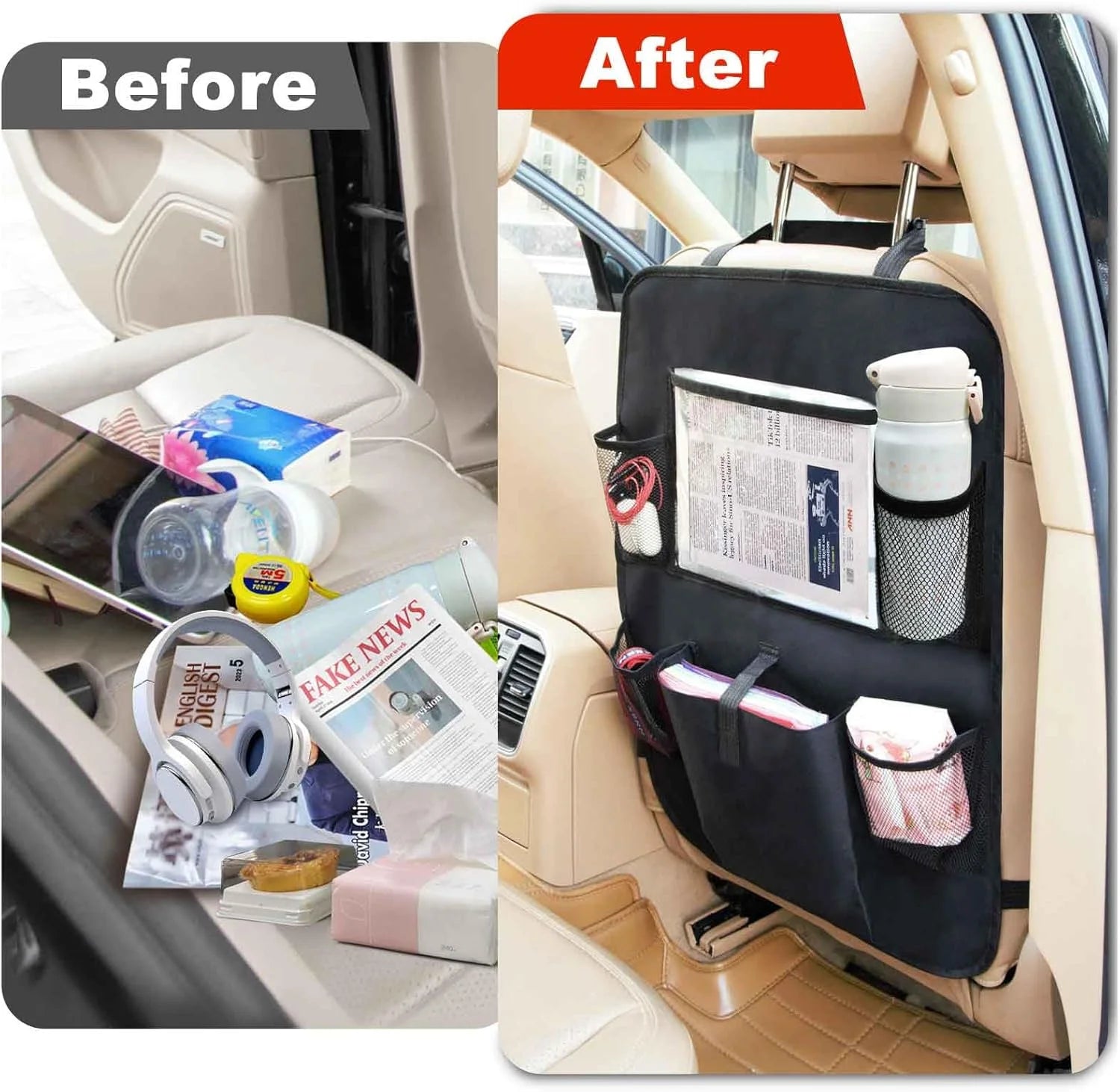 Backseat Car Organizer, Kick Mats Back Seat Protector with Touch Screen Tablet Holder, Back Seat Organizer for Kids, Travel Accessories with 9 Storage Pockets 2 Pack (Black)