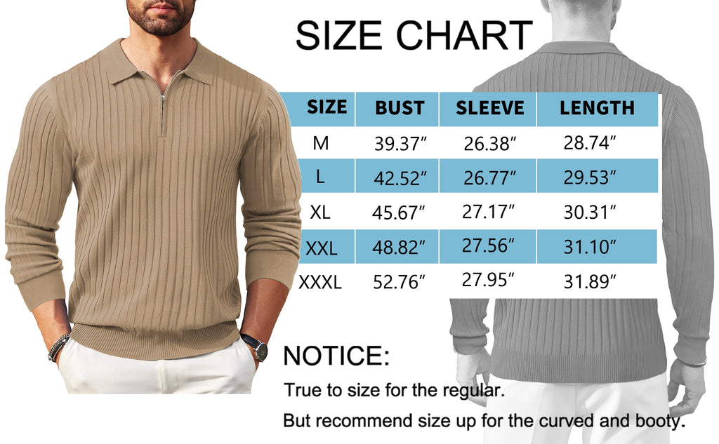 Polo Shirts for Men Casual Long Sleeve Mens Shirts Zipper Ribbed Knit Shirt