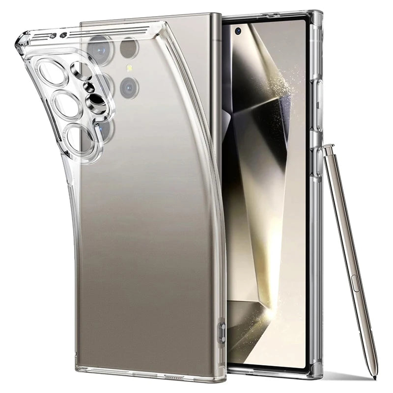 Original Clear Silicone Case for Galaxy Samsung S24 S23 S22 S21 Ultra FE plus Ultra Thin Crystal Soft TPU Cover A14 A34 A54 5G