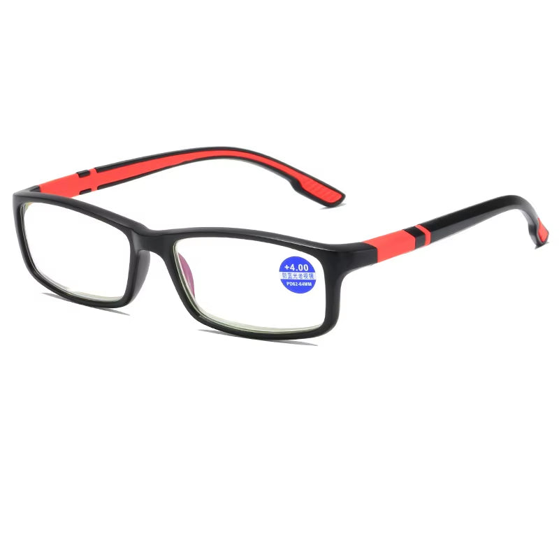 Reading Glasses Men Women Sports Anti-Blue Light Reading Eyewear Black Red TR90 Frame Presbyopia Eyeglasses +100 To+400 Glasses