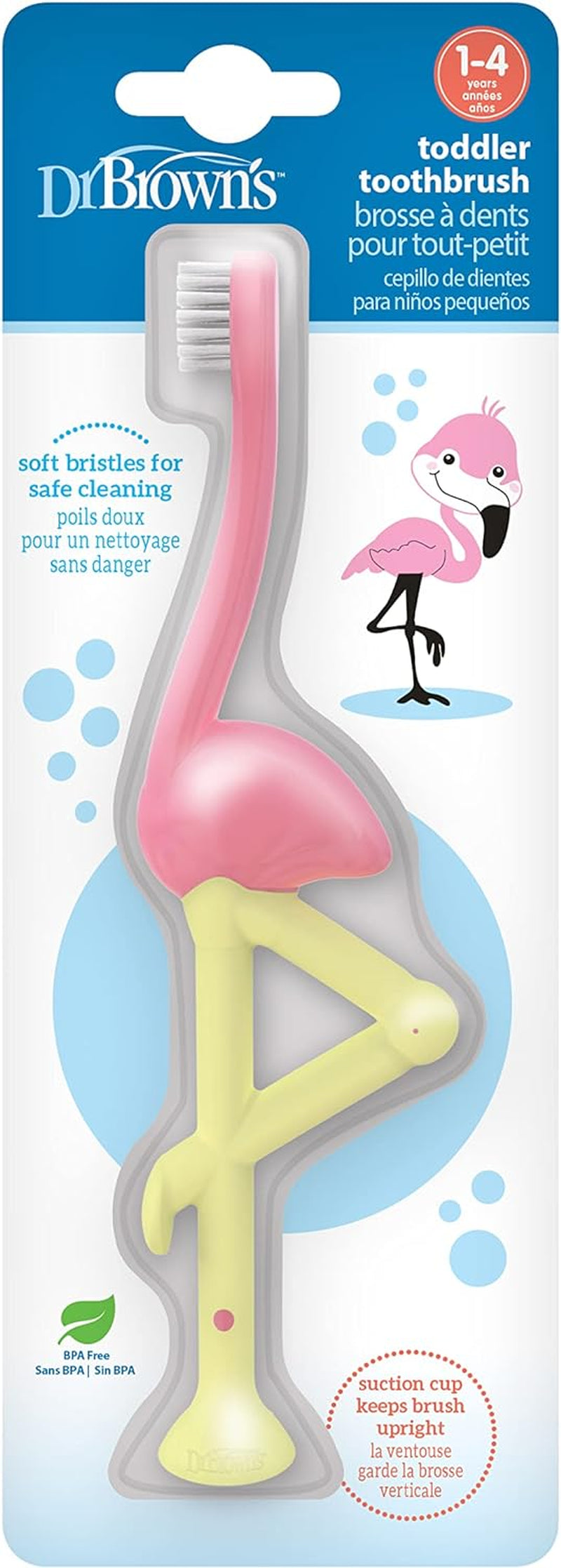 Baby and Toddler Toothbrush, Flamingo 1-Pack, 1-4 Years