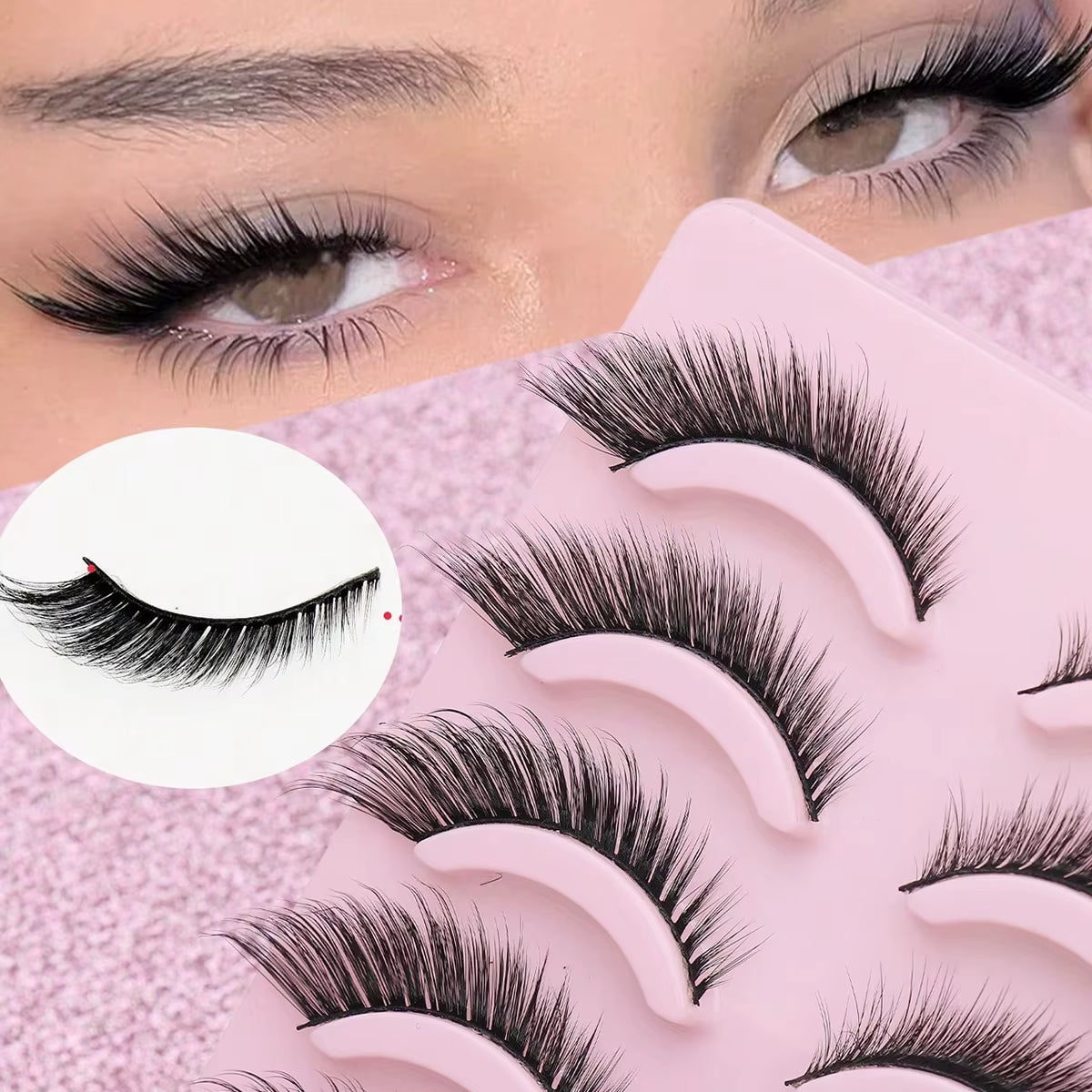 5 Pairs Cat Eye Lashes Faux Mink Eyelashes Winged End Eye Elongated Eyelashes Natural Long Manga Lashes Fake Lashes Makeup