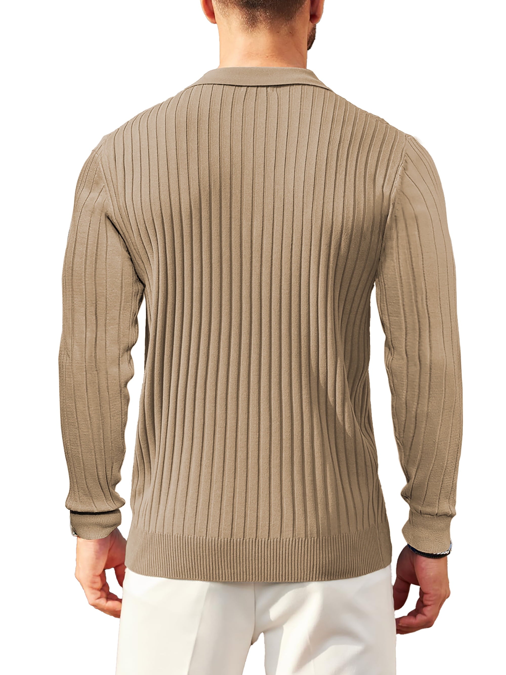 Polo Shirts for Men Casual Long Sleeve Mens Shirts Zipper Ribbed Knit Shirt