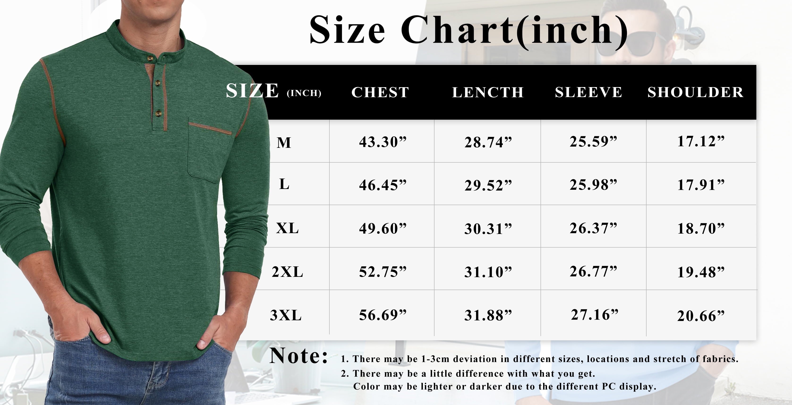Mens Henley Shirts Long Sleeve Casual Tops Lightweight Pullover Shirt Button Cotton T-Shirt with Pocket